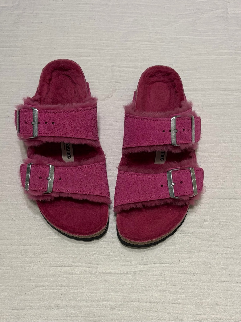 Birkenstock Arizona Shearling Sandals in Fuchsia Pink